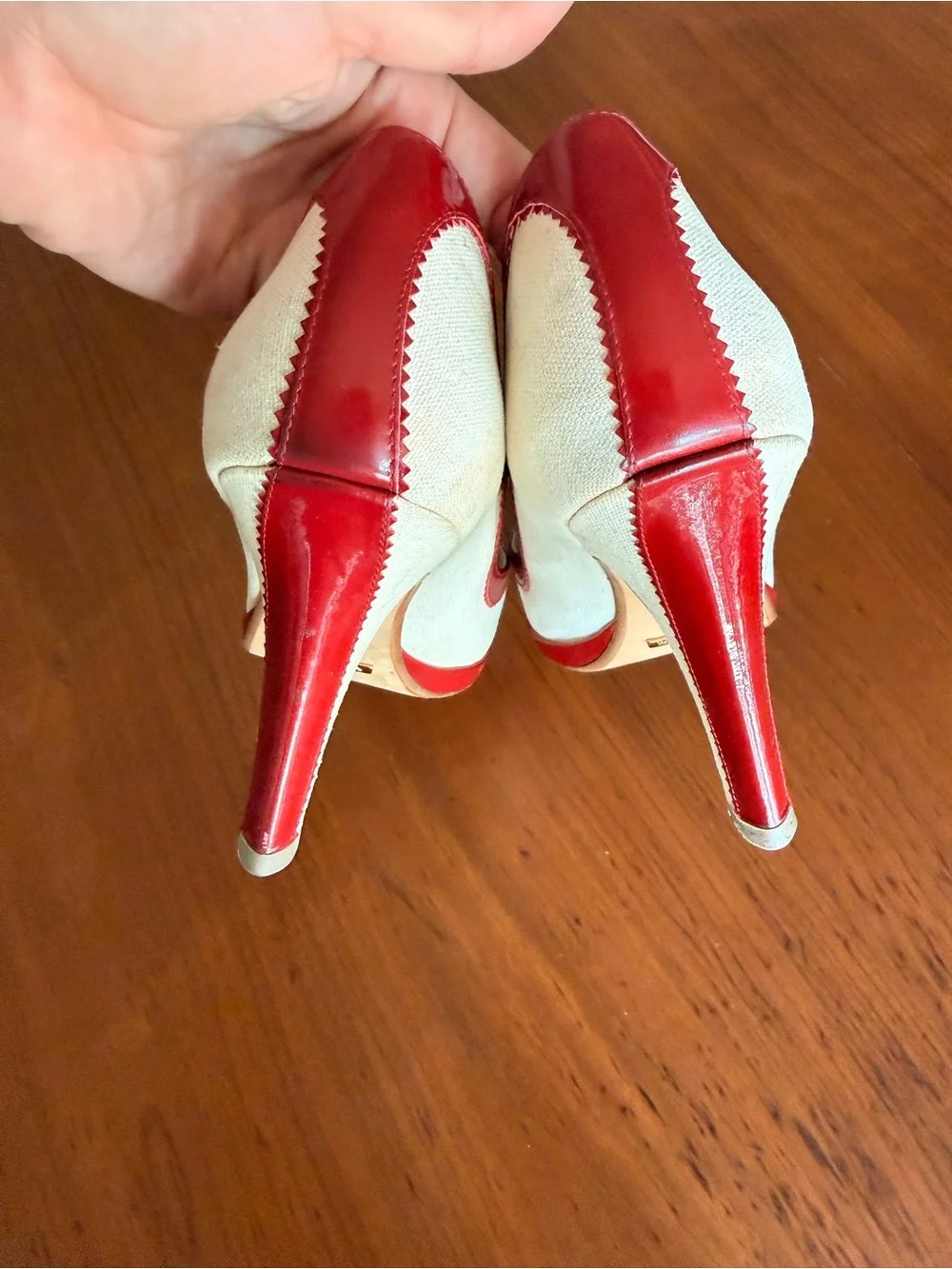 Cole Haan Two-Tone White and Red Mary Jane Heels
